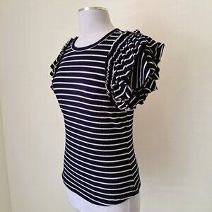 Stem & Vine Women Stripes Top Ruffles Short Sleeve Size M